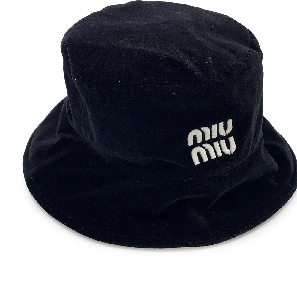 MIUMIU logo bucket hat Size M Black5HC196 Velvet