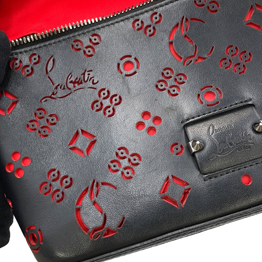 Christian Louboutin Punching Logo 2-Way Shoulder Bag Black/Red Leather