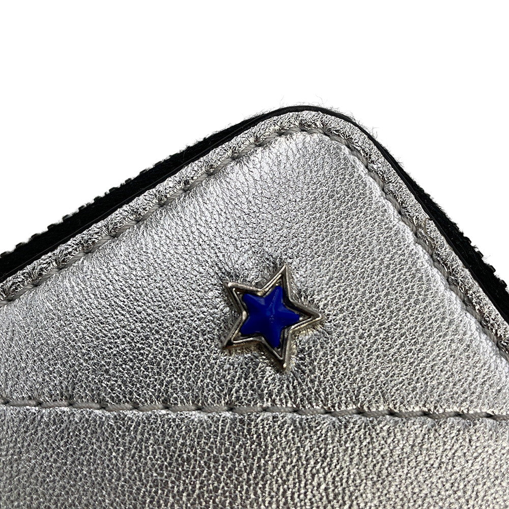JIMMY CHOO LAWRENCE Star Studded Round Zip Bi-Fold Wallet SilverLAWRENCEAHQ Leather