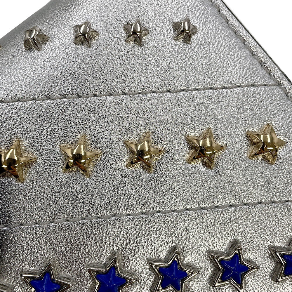 JIMMY CHOO LAWRENCE Star Studded Round Zip Bi-Fold Wallet SilverLAWRENCEAHQ Leather