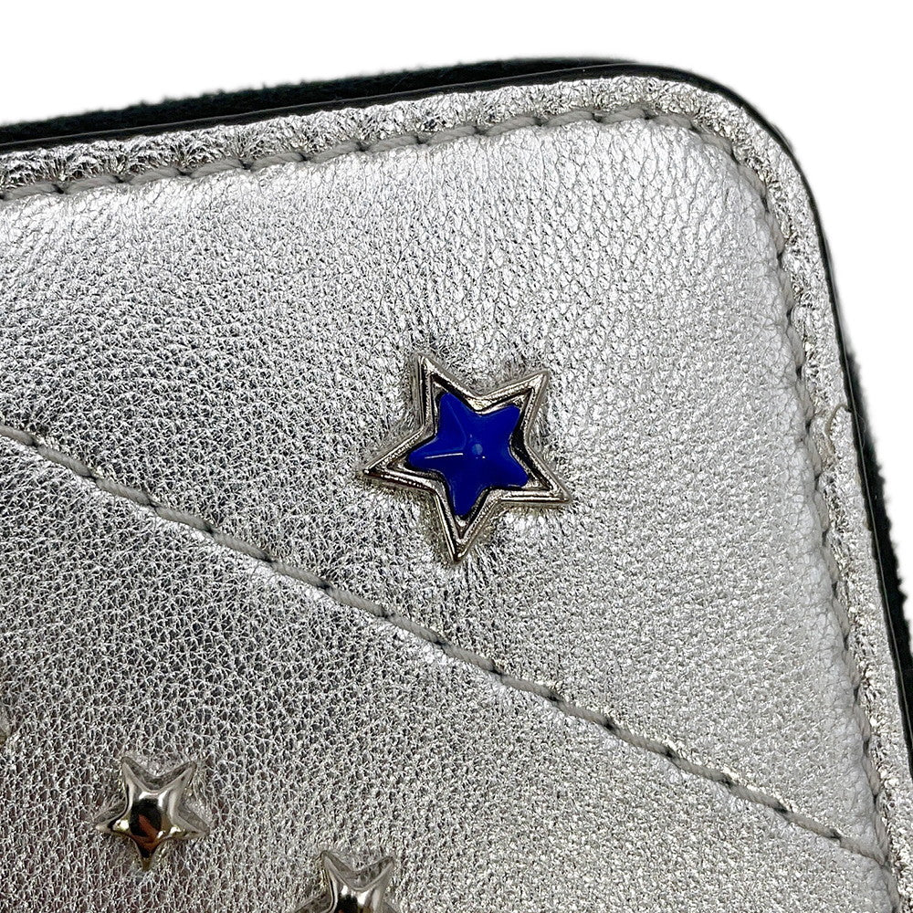 JIMMY CHOO LAWRENCE Star Studded Round Zip Bi-Fold Wallet SilverLAWRENCEAHQ Leather