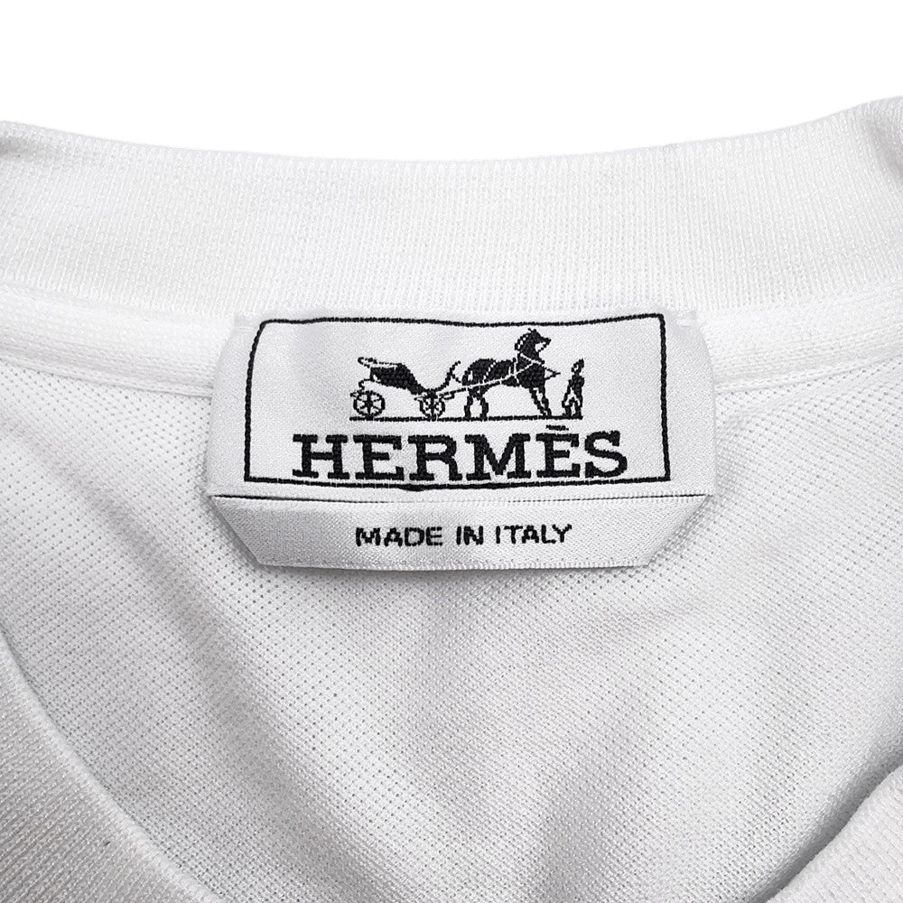 HERMES HEmbroidery Pocket T-Shirt Size S White Cotton100%