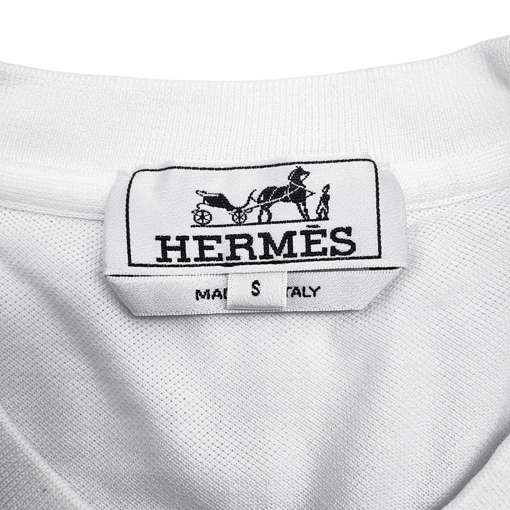 HERMES HEmbroidery Pocket T-Shirt Size S White Cotton100%