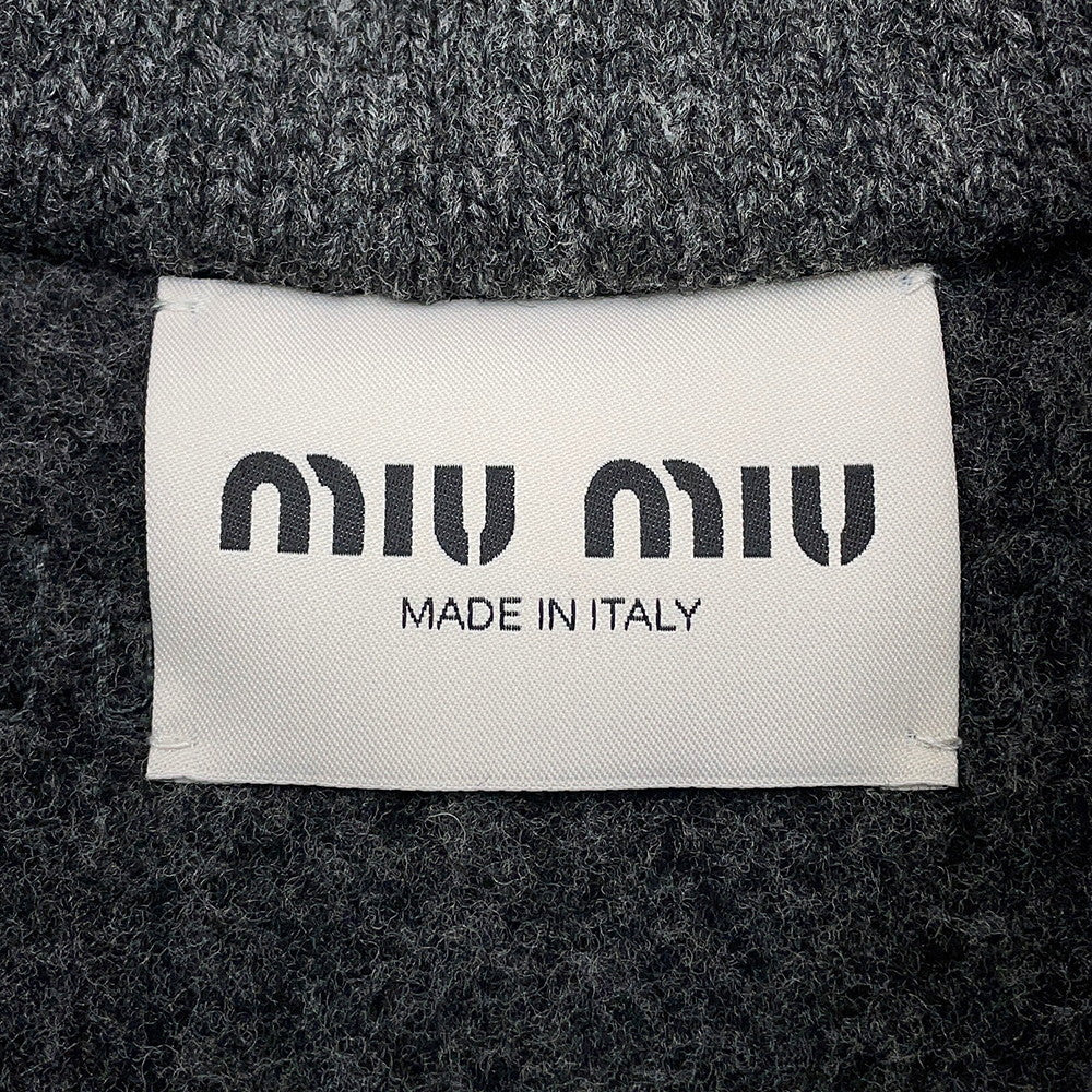 MIUMIU Logo cropped cardigan Size 36 GrayMMJ113 Virgin wool