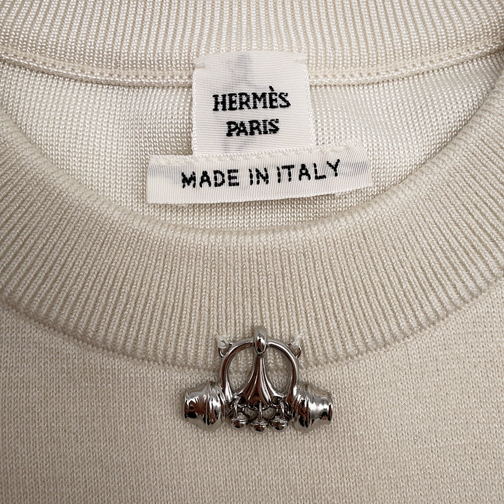 HERMES Short-sleeved knit with "Parfroy Remix" motif Size 36 Blanc NaturelH5H2679D2A334 Silk52% Cashmere27% Nylon20% Polyurethane1%