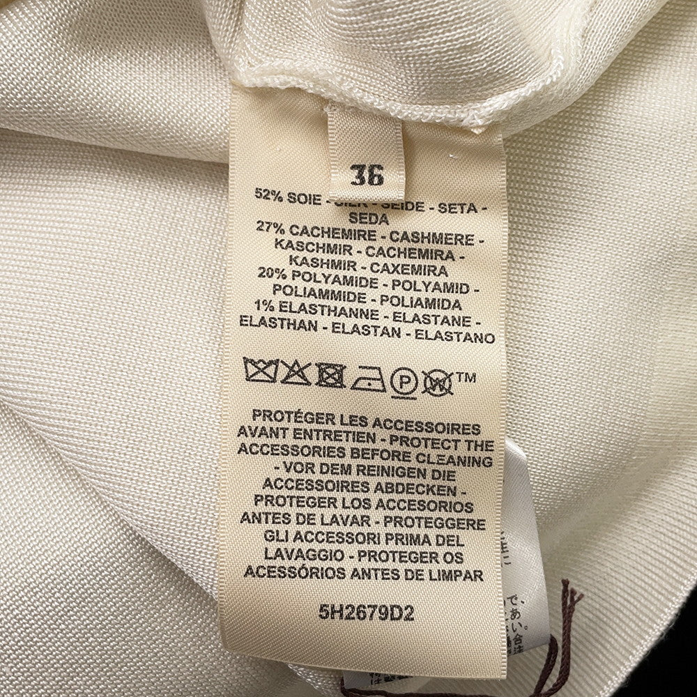 HERMES Short-sleeved knit with "Parfroy Remix" motif Size 36 Blanc NaturelH5H2679D2A334 Silk52% Cashmere27% Nylon20% Polyurethane1%