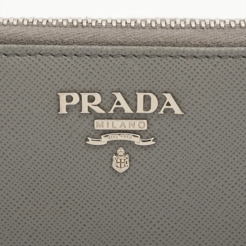 Prada Saffiano Leather Zip Round Wallet Gray