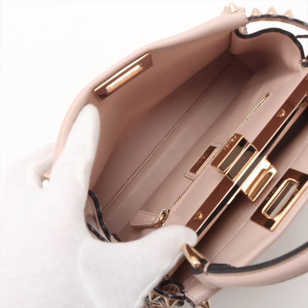 Fendi Mini Peekaboo Leather Studs Two-Way Handbag Pink