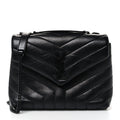 Calfskin Y Quilted Monogram Monochrome Small Loulou Chain Satchel Black