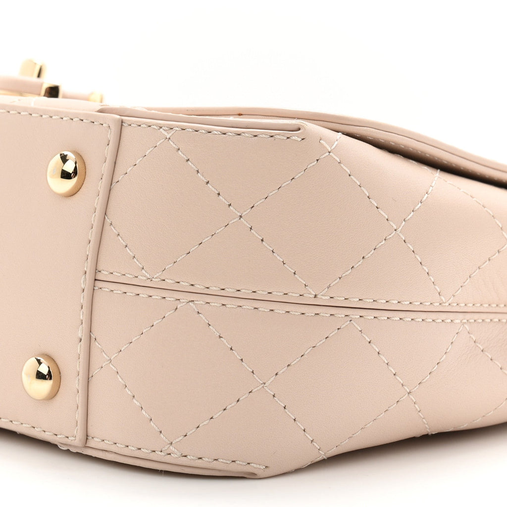 Calfskin Stitched Medium Covered CC Flap Bag Beige
