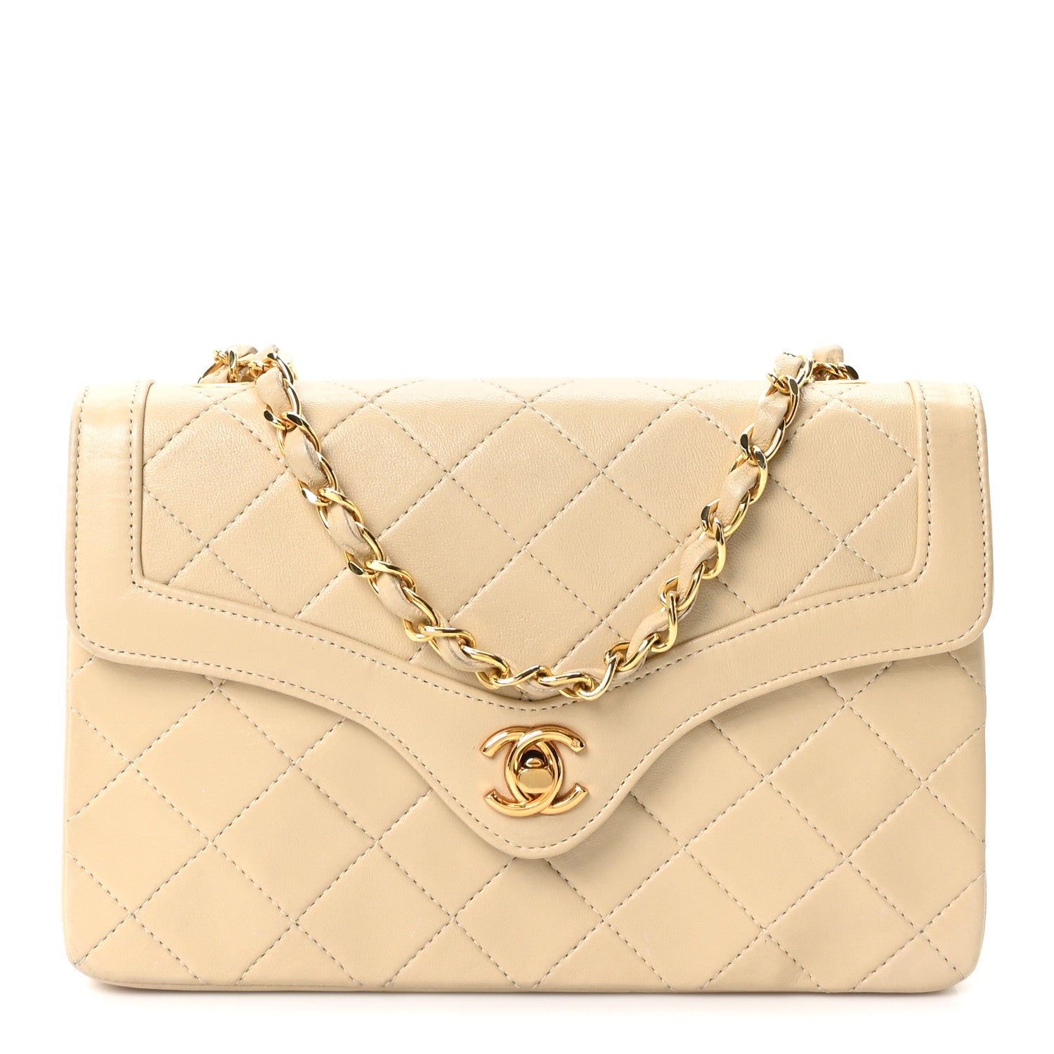 Lambskin Quilted Small Single Flap Beige