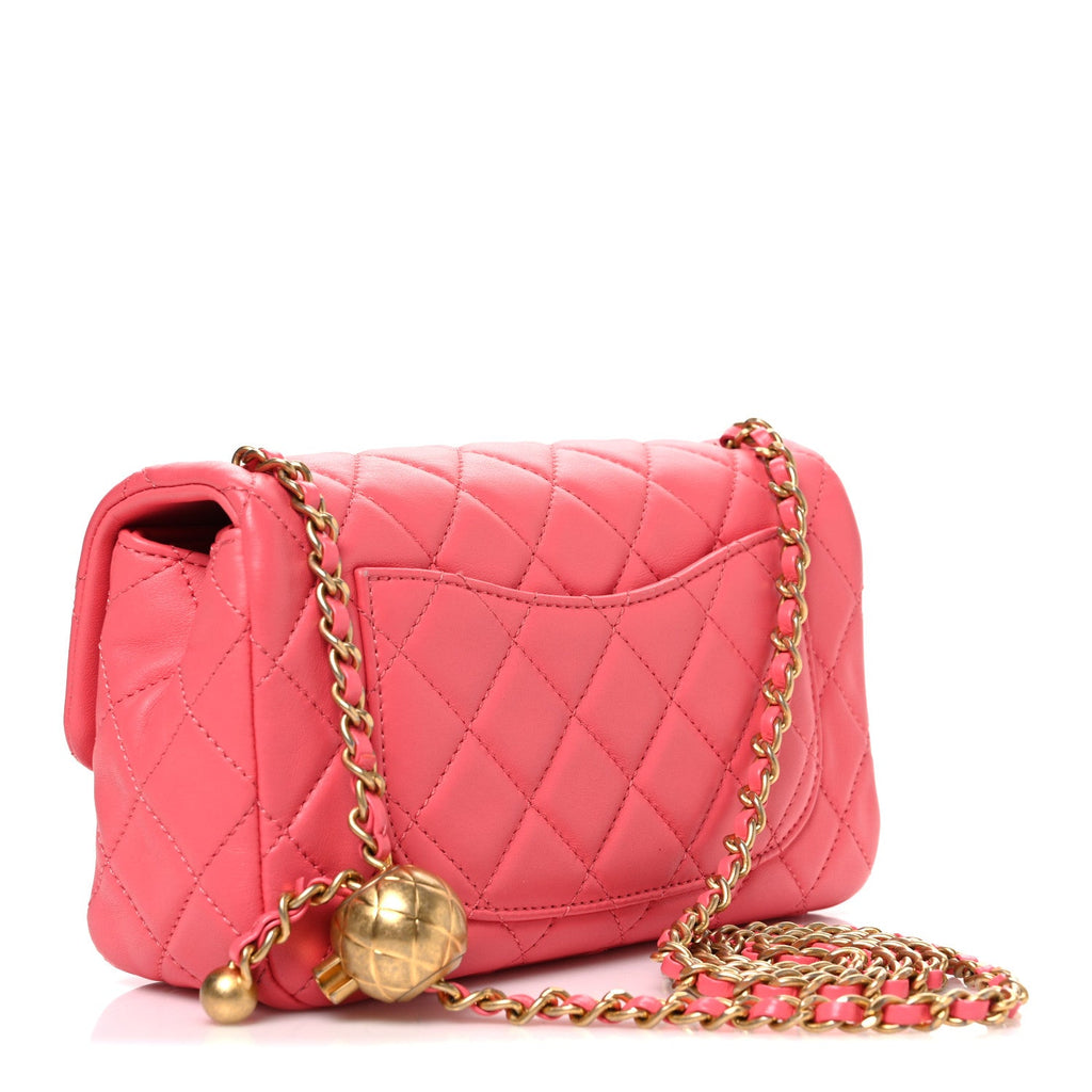 Lambskin Quilted Pearl Crush Mini Rectangular Flap Pink