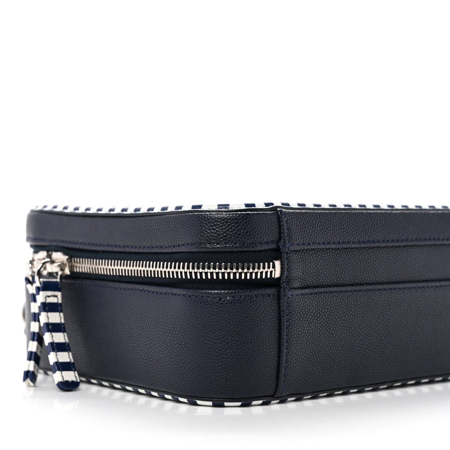 Caviar Quilted Striped Medium CC Filigree Vanity Case Navy White