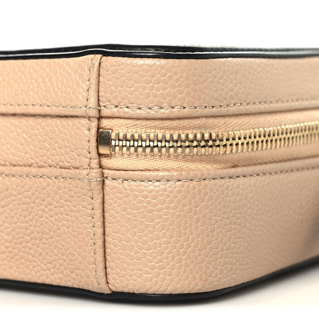 Caviar Quilted Small CC Filigree Vanity Case Beige Black Beige Black