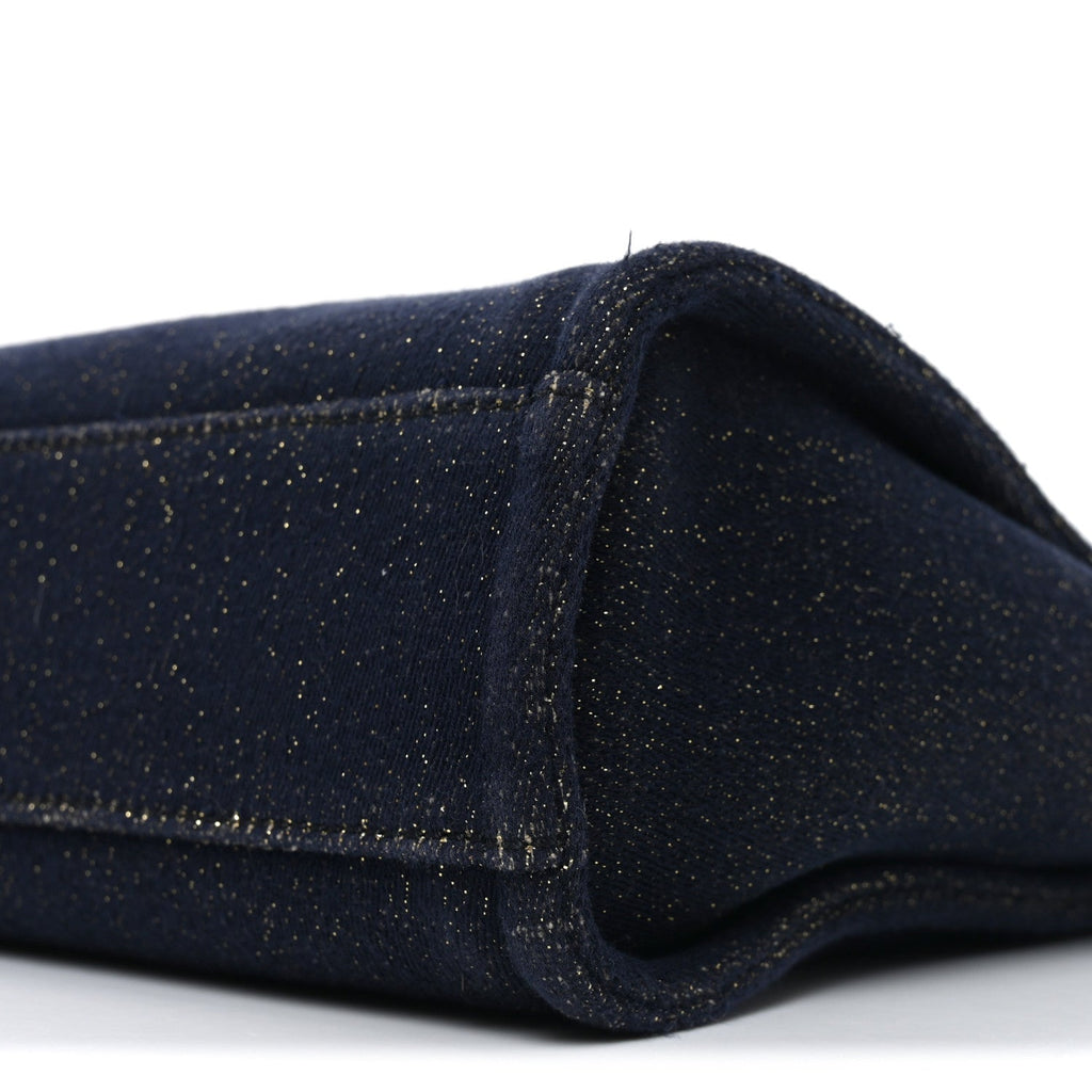 Lurex Canvas Mini Deauville Tote Navy Blue Gold