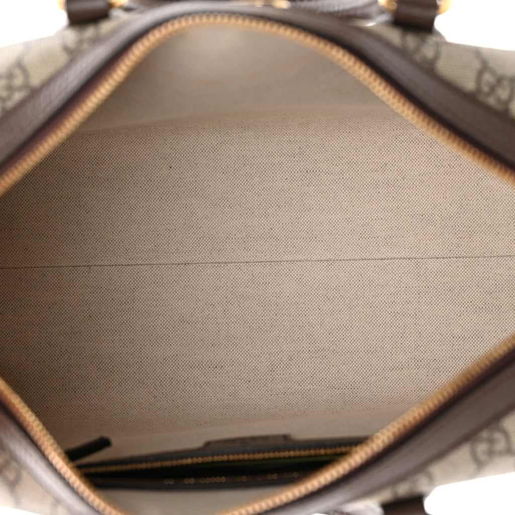 GG Supreme Monogram Web Medium Ophidia Top Handle Bag Beige Ebony