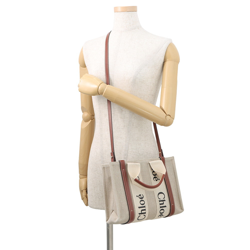 Chloe Woody 2WAY Shoulder Bag Beige/BrownCHC22AS397I2690U Canvas Leather Size Small