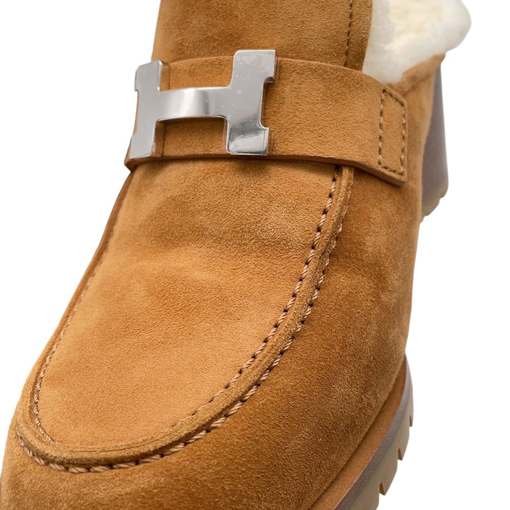 HERMES Mule Flore BrownH222057Z Chevre LeatherVelour Sheepskin Size 37