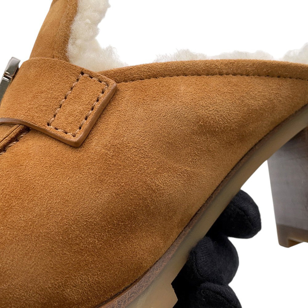 HERMES Mule Flore BrownH222057Z Chevre LeatherVelour Sheepskin Size 37