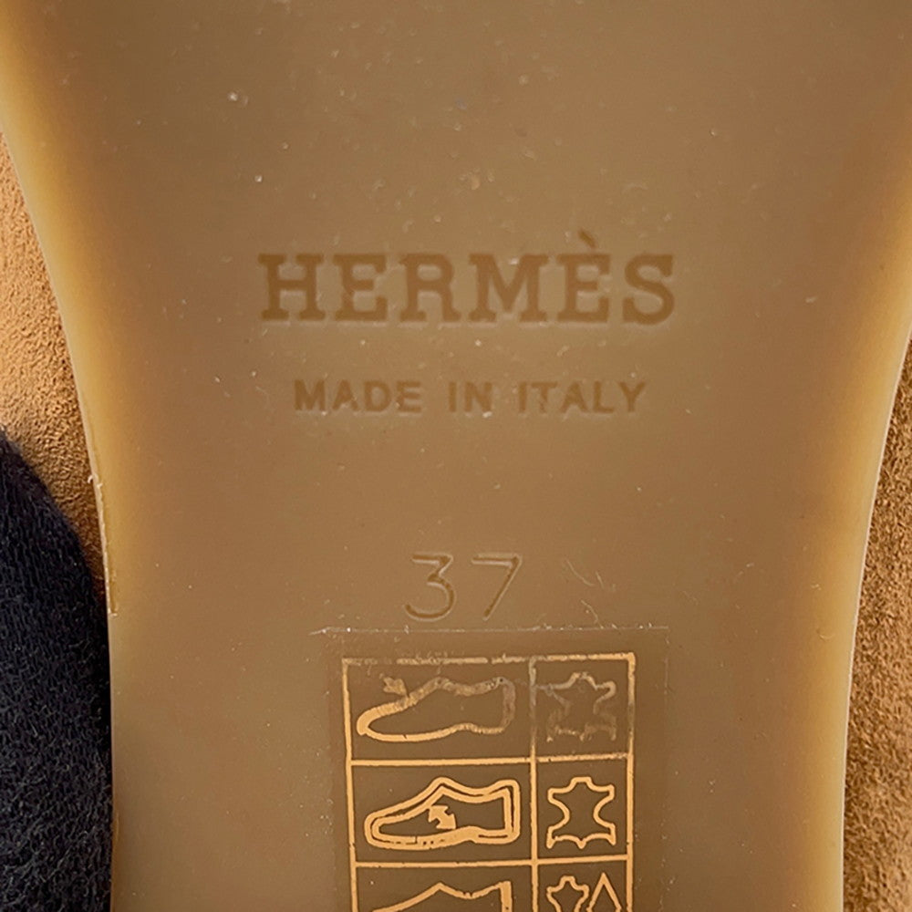 HERMES Mule Flore BrownH222057Z Chevre LeatherVelour Sheepskin Size 37