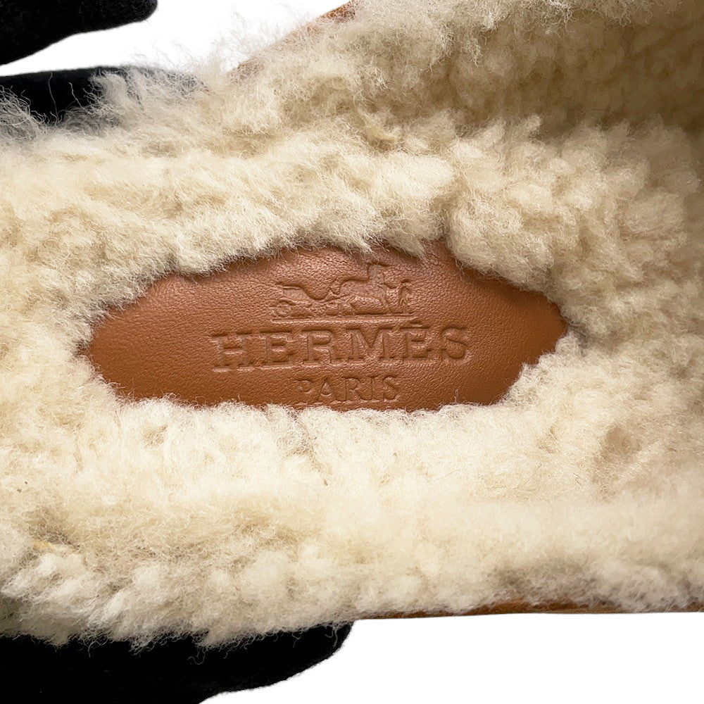 HERMES Mule Flore BrownH222057Z Chevre LeatherVelour Sheepskin Size 37