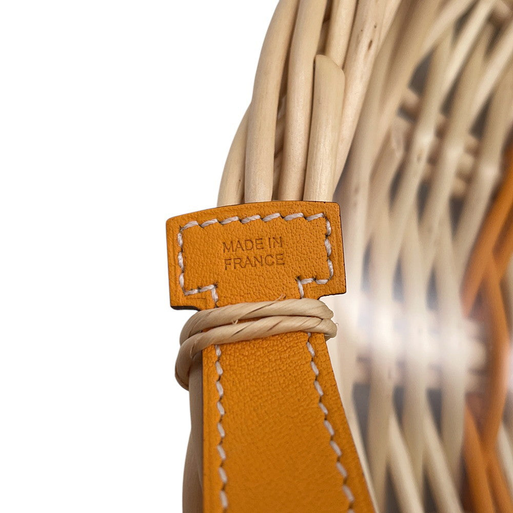 HERMES Round tray "Ozre color" PM Jaune Doll Willow Swift Leather Glass