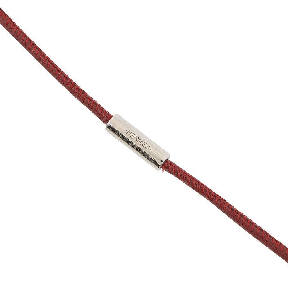 HERMES Tattersall Tattoo Necklace Size GM Rouge Grenat Lacquer Swift Leather