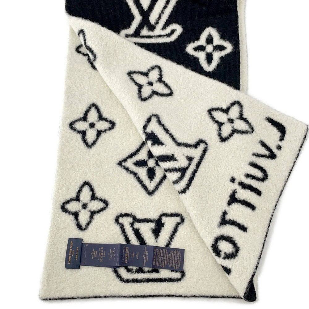 LOUIS VUITTON Scarf・Monogram Blast Knit Size S Noir/WhiteM96963 Wool88% Nylon12%