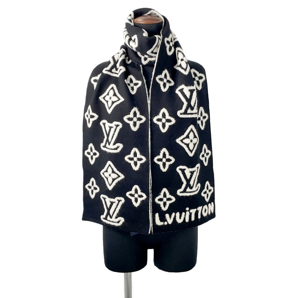 LOUIS VUITTON Scarf・Monogram Blast Knit Size S Noir/WhiteM96963 Wool88% Nylon12%
