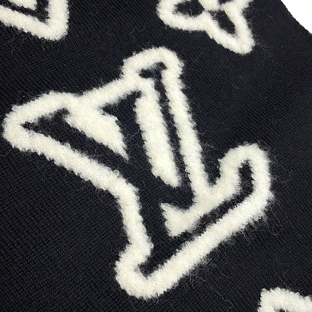 LOUIS VUITTON Scarf・Monogram Blast Knit Size S Noir/WhiteM96963 Wool88% Nylon12%