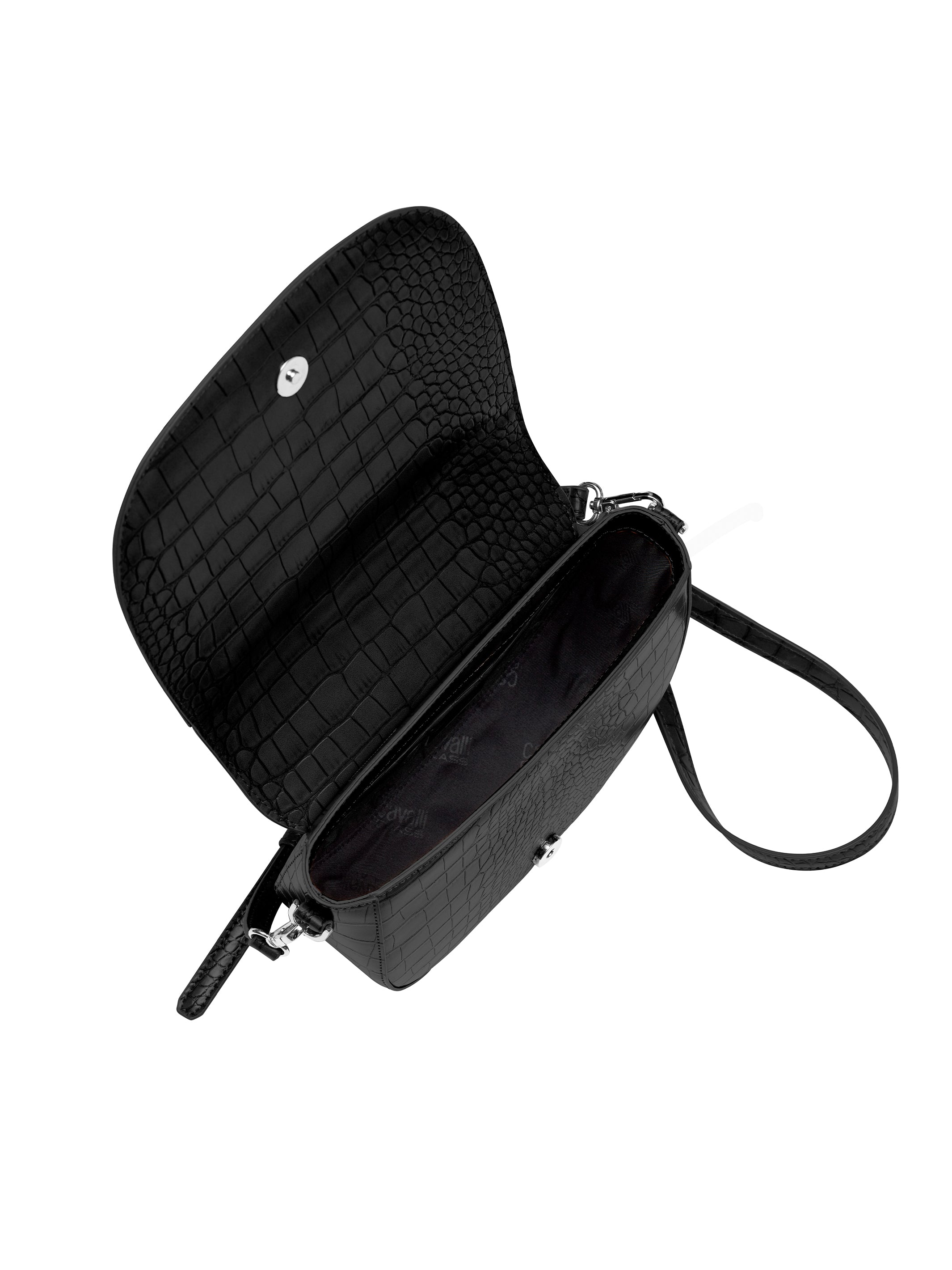 Cavalli Class TORINO Black Medium Crocco Saddle Crossbody bag