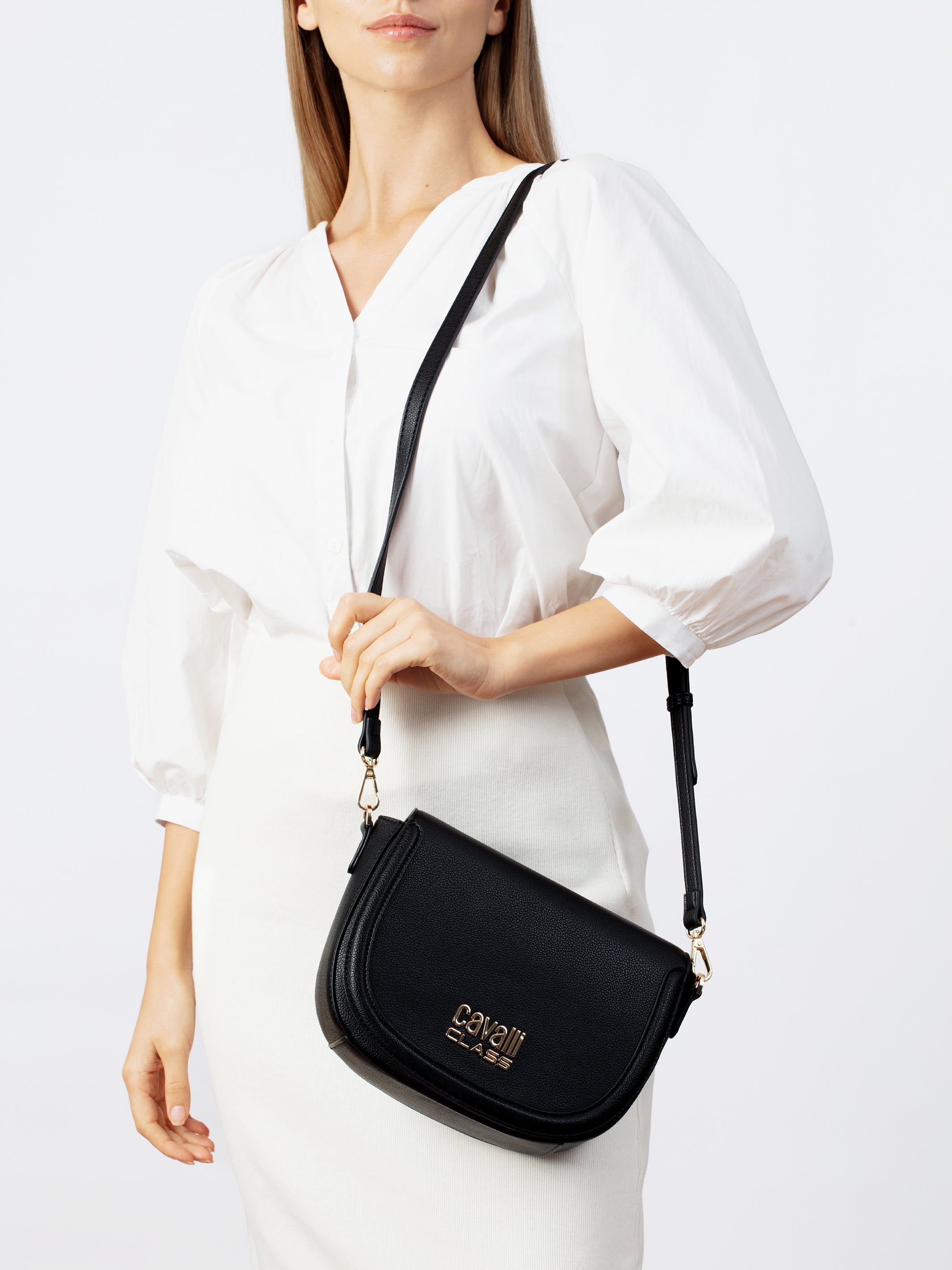Cavalli Class TORINO Black Medium Crocco Saddle Crossbody bag