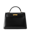 HERMES Kelly Sellier Black Box Calf Leather Size 32