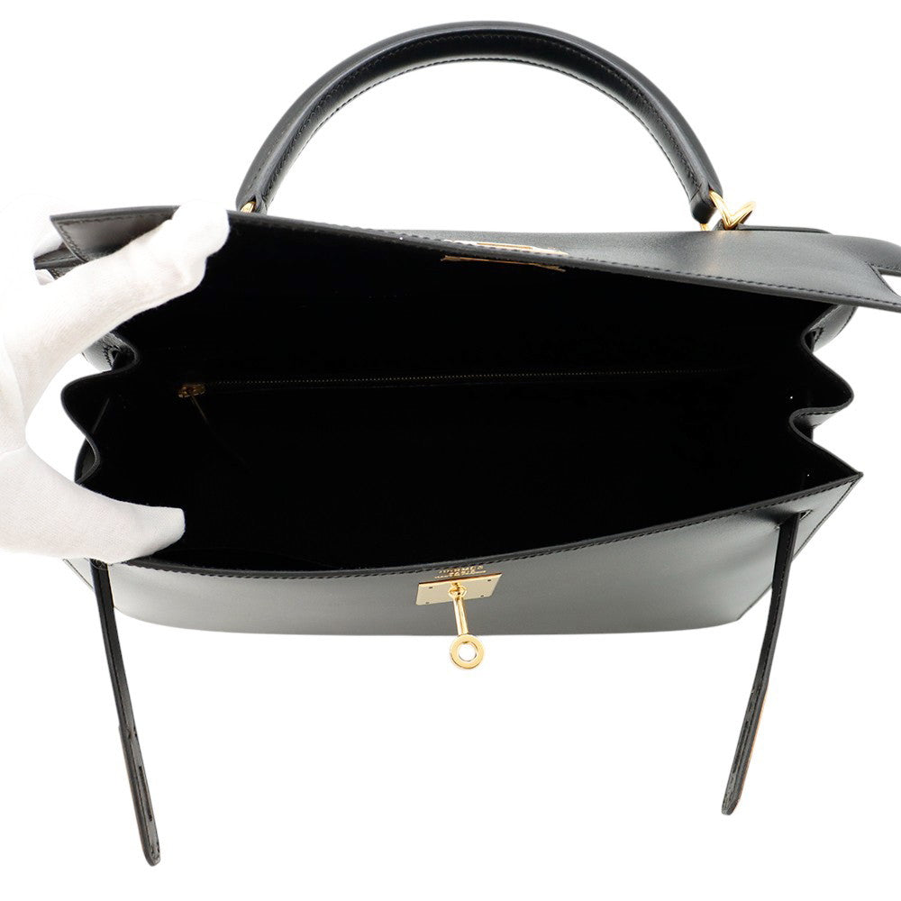 HERMES Kelly Sellier Black Box Calf Leather Size 32