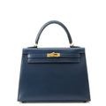 HERMES Kelly Sellier Blue de Prusse Box Calf Leather Size 25