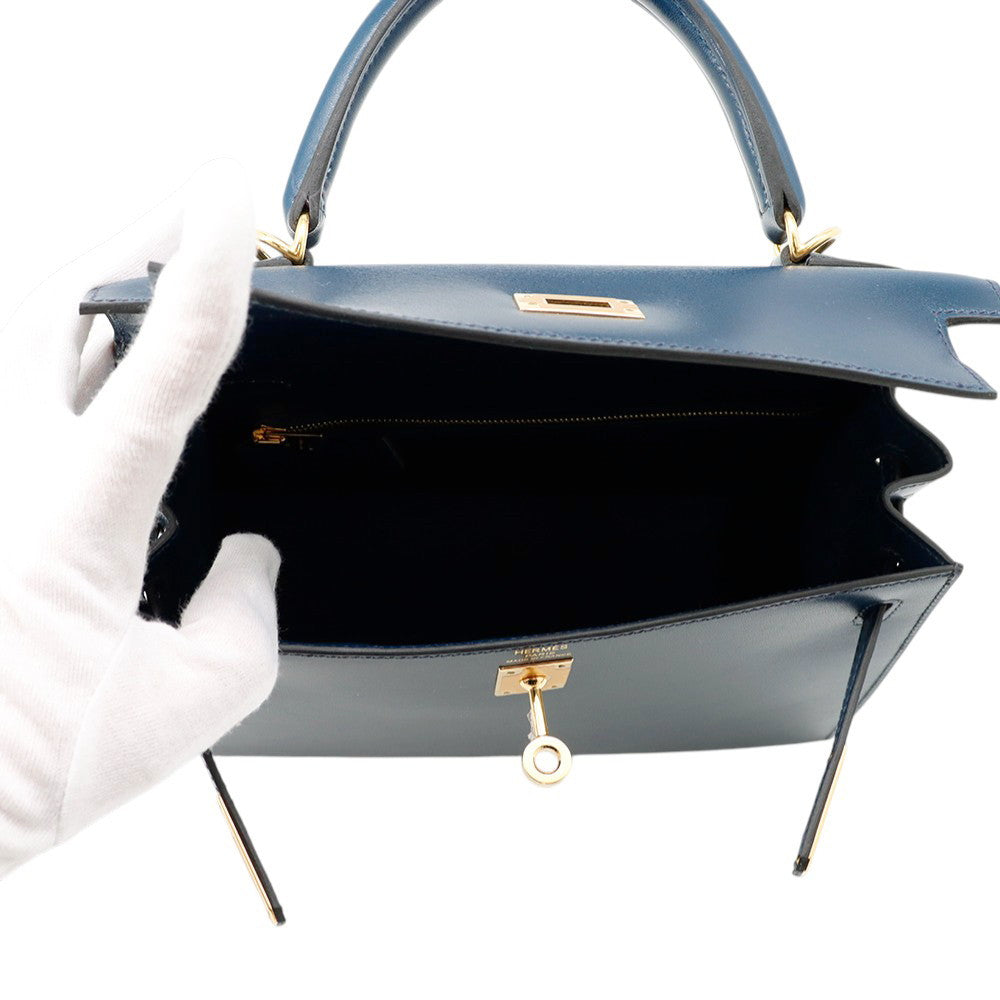 HERMES Kelly Sellier Blue de Prusse Box Calf Leather Size 25