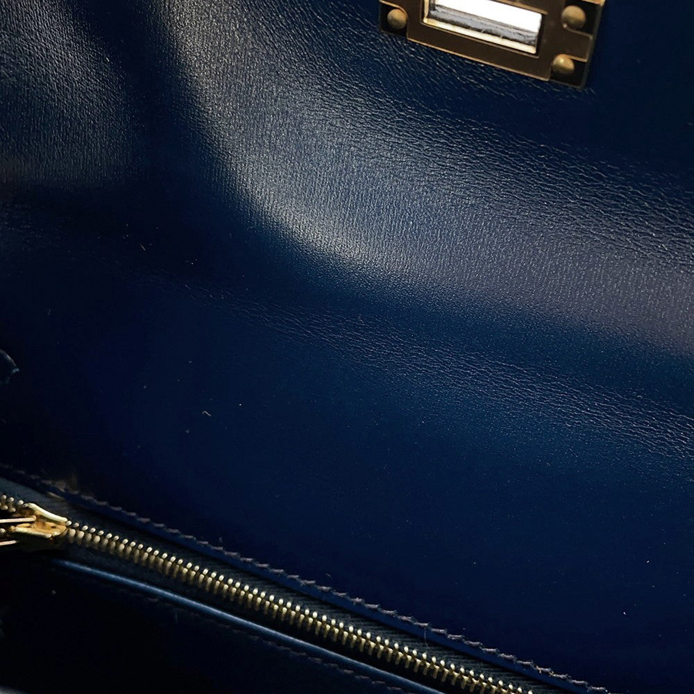 HERMES Kelly Sellier Blue de Prusse Box Calf Leather Size 25
