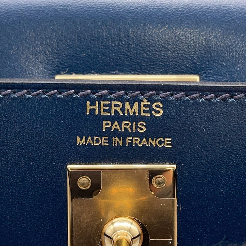 HERMES Kelly Sellier Blue de Prusse Box Calf Leather Size 25