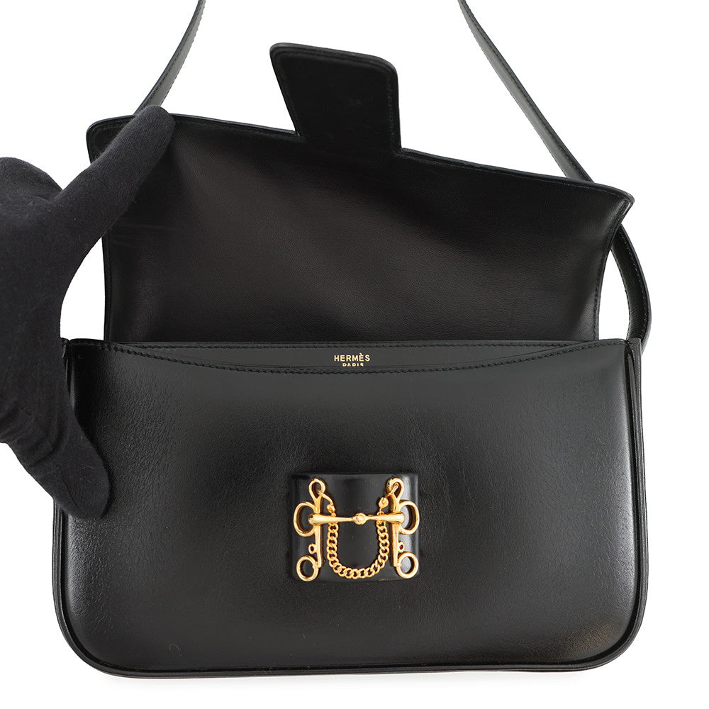 HERMES Sologne Black Box Calf Leather