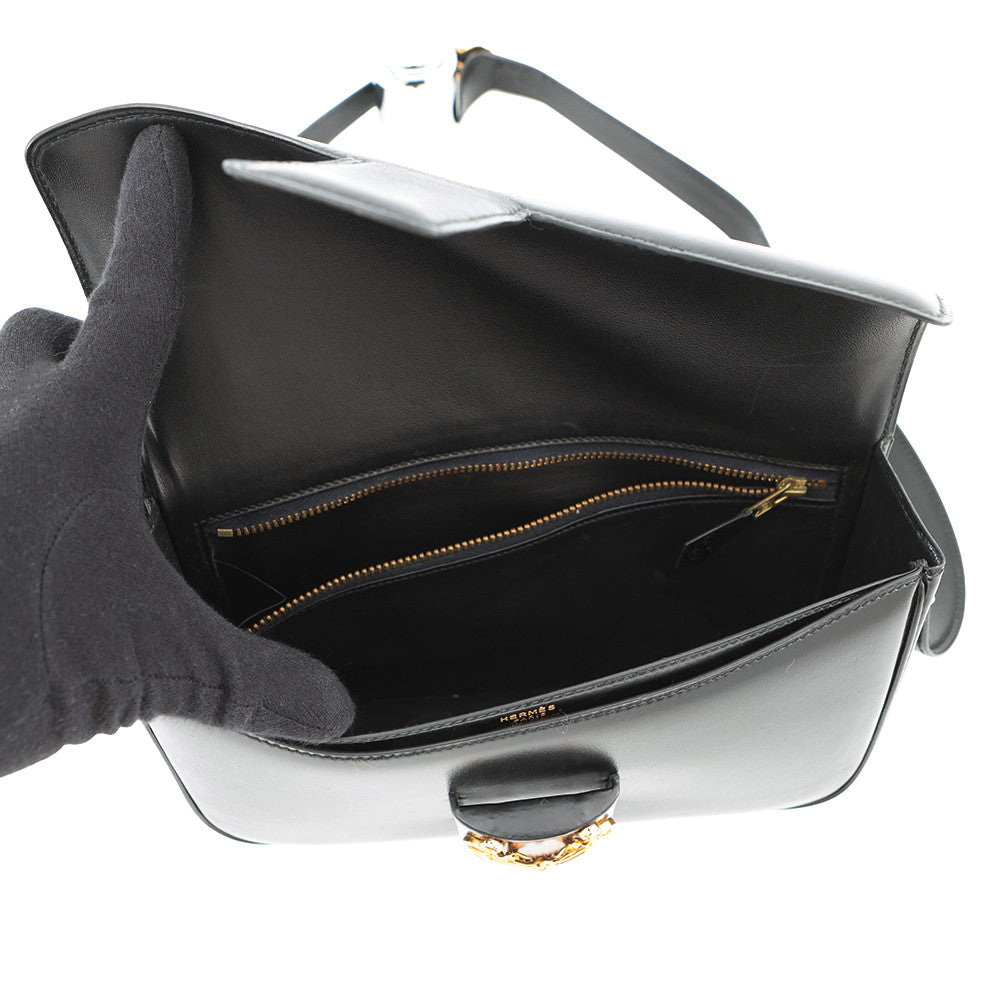 HERMES Sologne Black Box Calf Leather