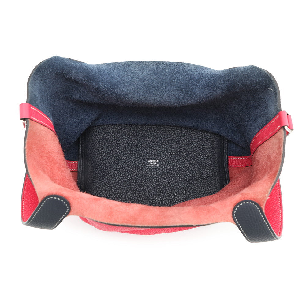 HERMES Picotin Lock Casaque Rose Extreme/Blue Nuit Taurillon Clemence Size MM