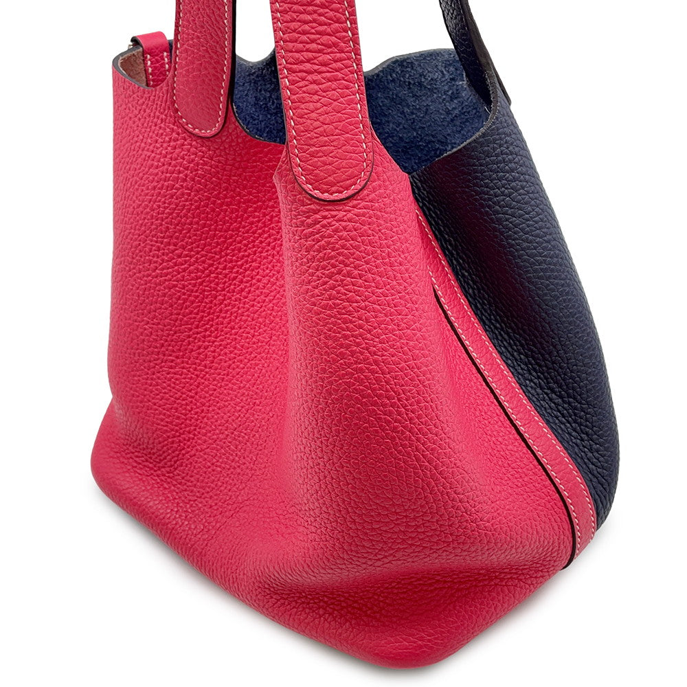 HERMES Picotin Lock Casaque Rose Extreme/Blue Nuit Taurillon Clemence Size MM