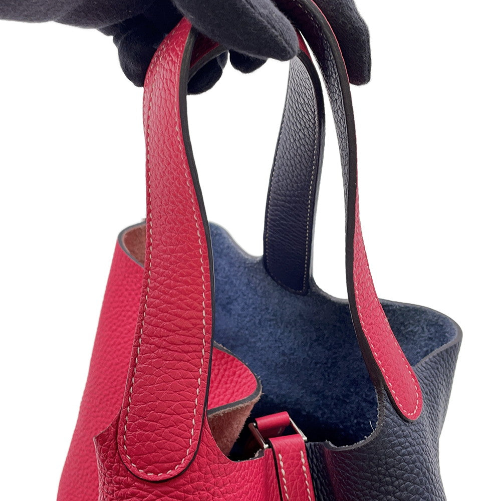 HERMES Picotin Lock Casaque Rose Extreme/Blue Nuit Taurillon Clemence Size MM