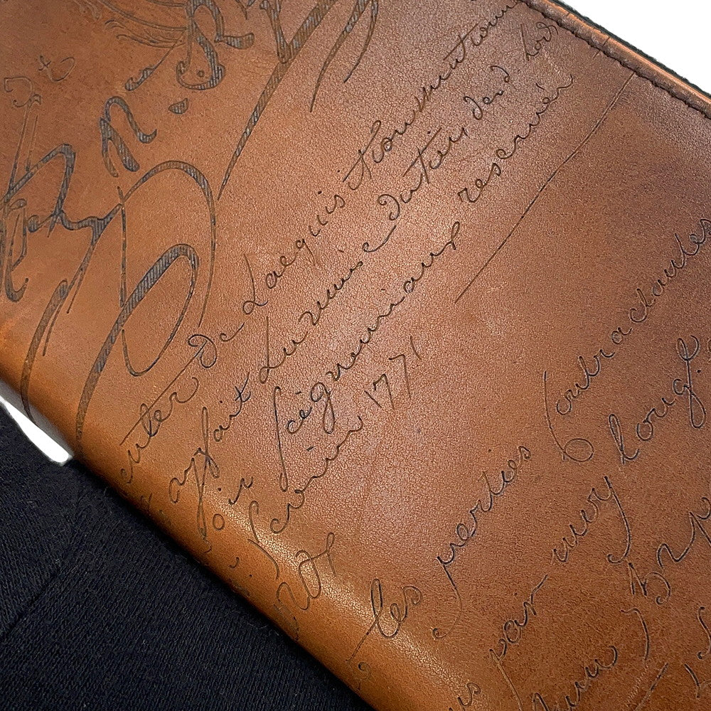 Berluti Calligraphy Zip Around Long Wallet Brown Leather