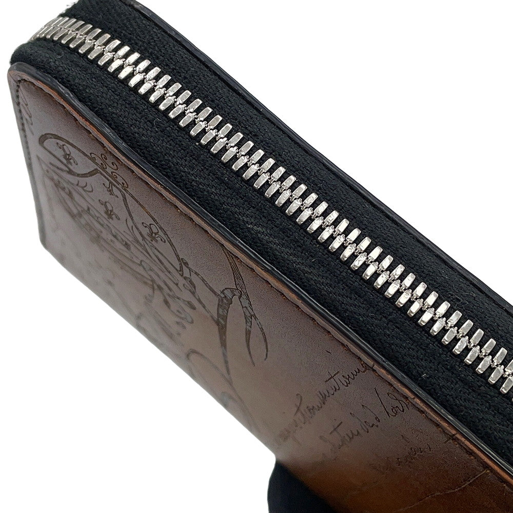 Berluti Calligraphy Zip Around Long Wallet Brown Leather