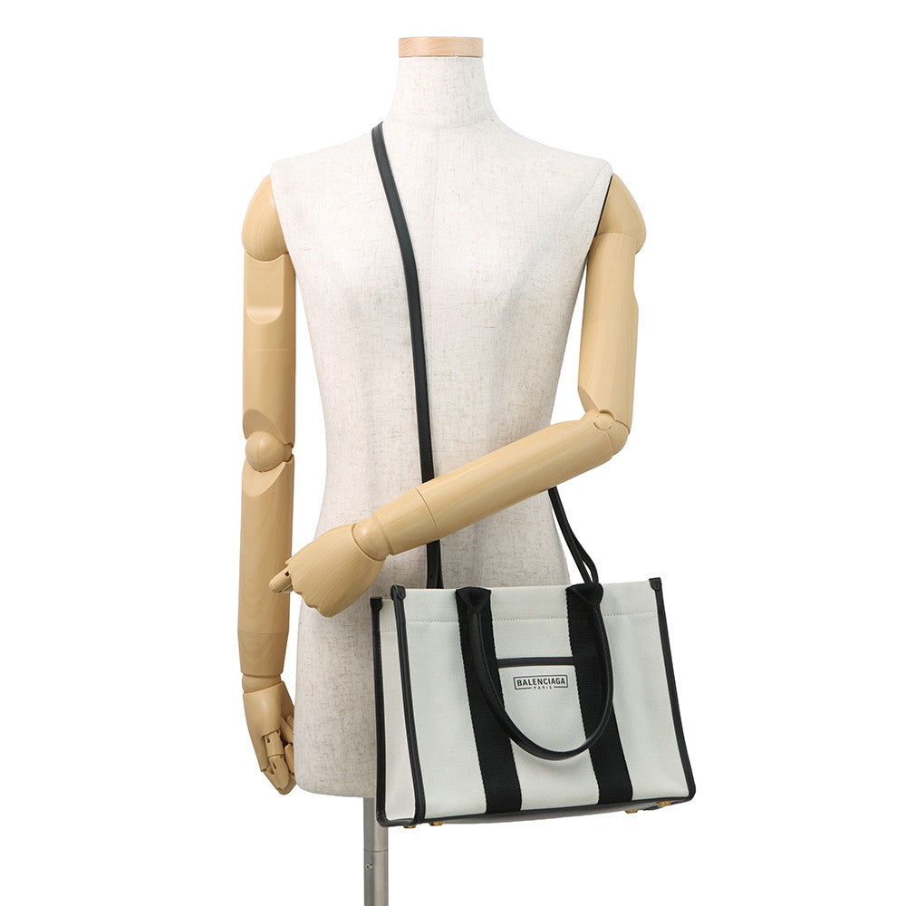 BALENCIAGA Hardware Tote Bag White/Black671402 Canvas Leather Size S