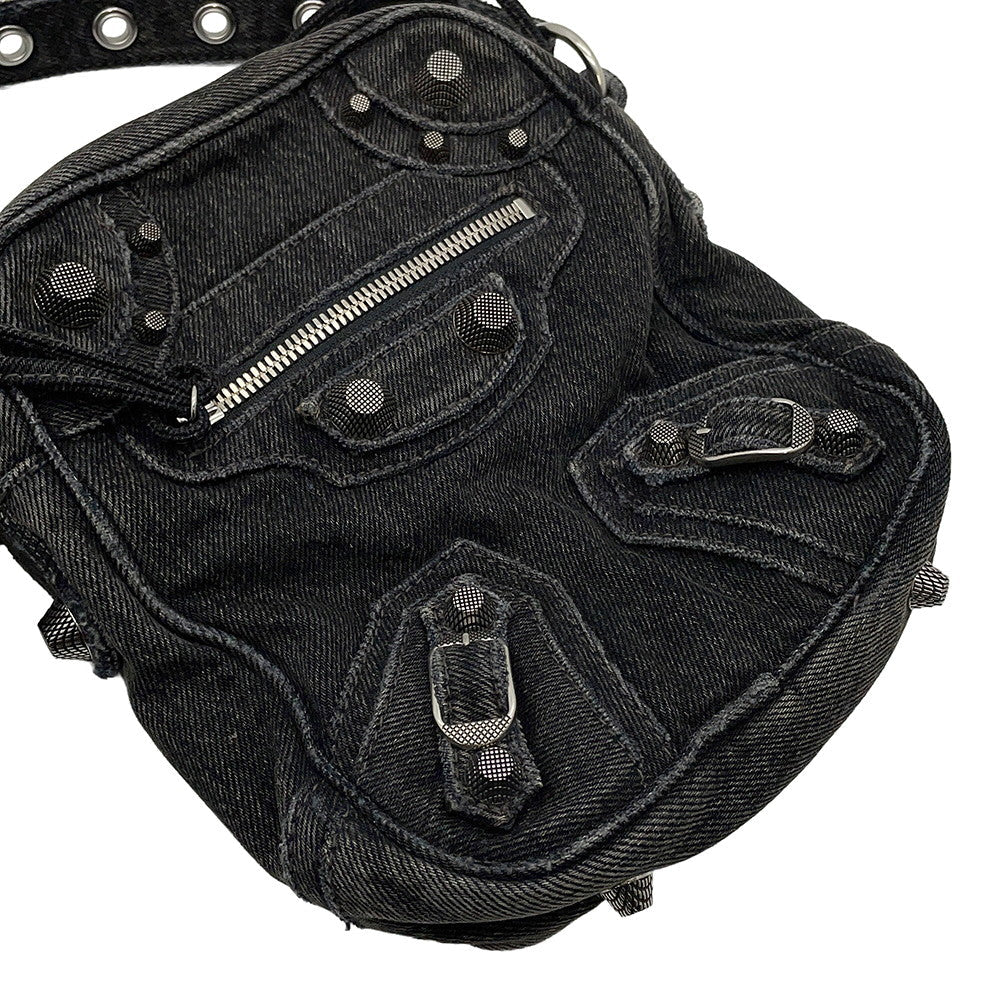 BALENCIAGA Le Cagoule Cross Body Bag Black719065 Denim