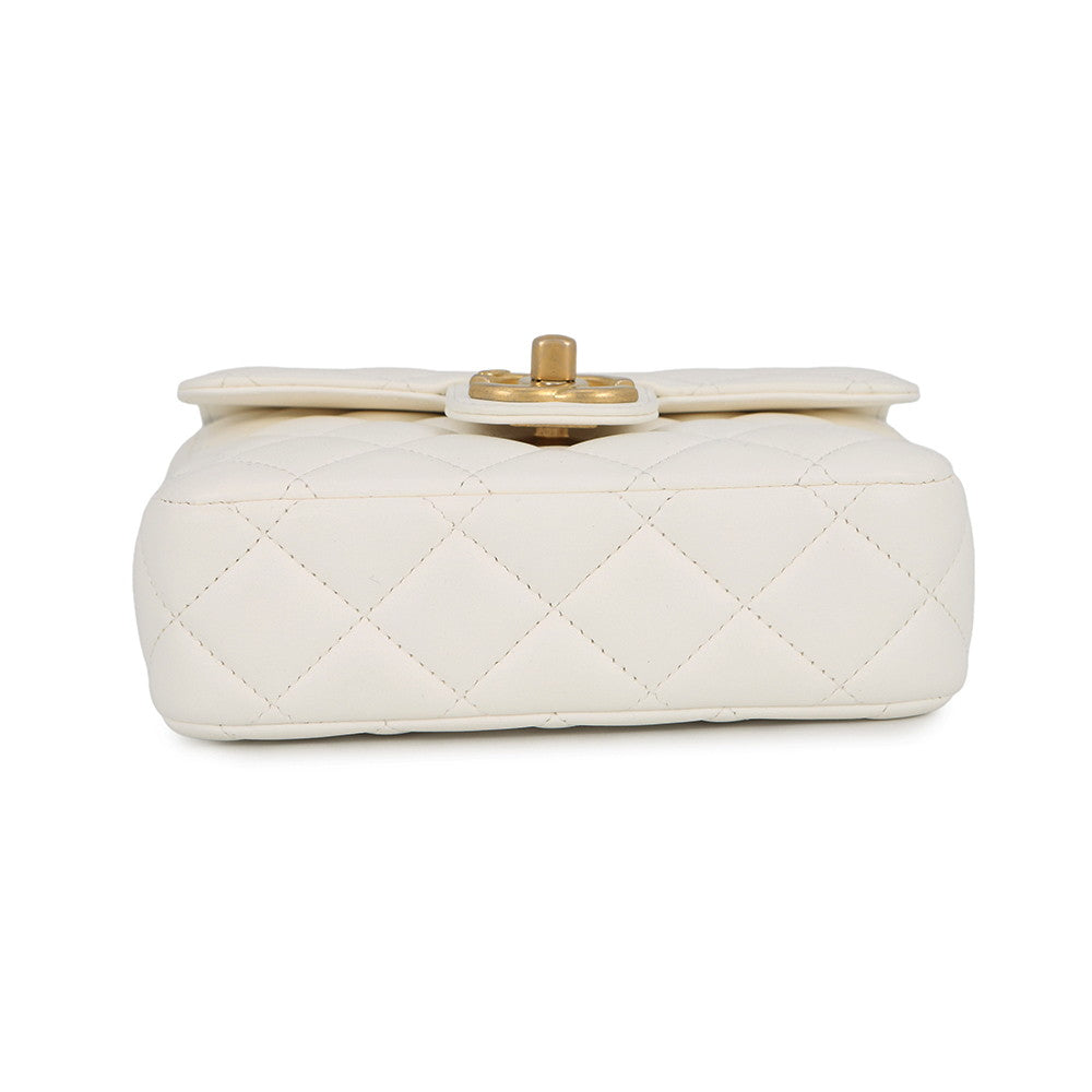 CHANEL Mini Matelasse Medal ChainShoulder Bag WhiteAS3738 Lambskin