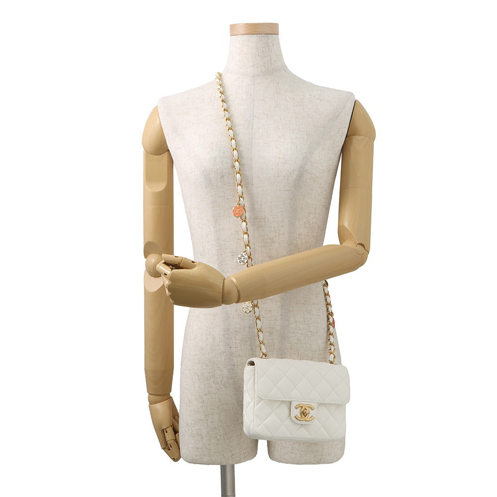 CHANEL Mini Matelasse Medal ChainShoulder Bag WhiteAS3738 Lambskin