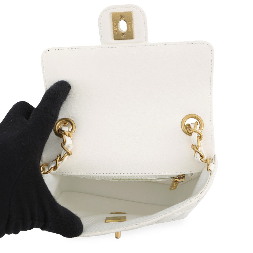 CHANEL Mini Matelasse Medal ChainShoulder Bag WhiteAS3738 Lambskin